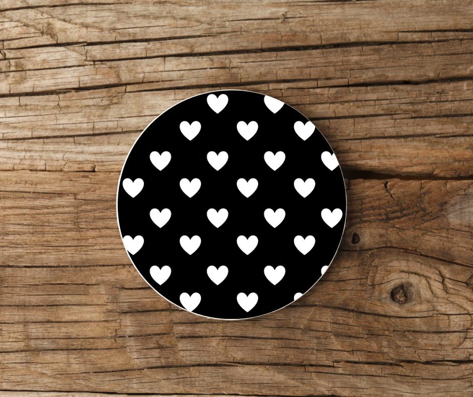 BLACK WITH WHITE HEARTS COASTER