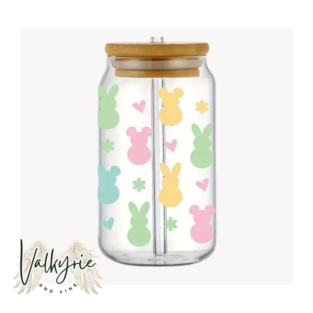 PASTEL EASTER BUNNIES GLASS LIBBEY CAN