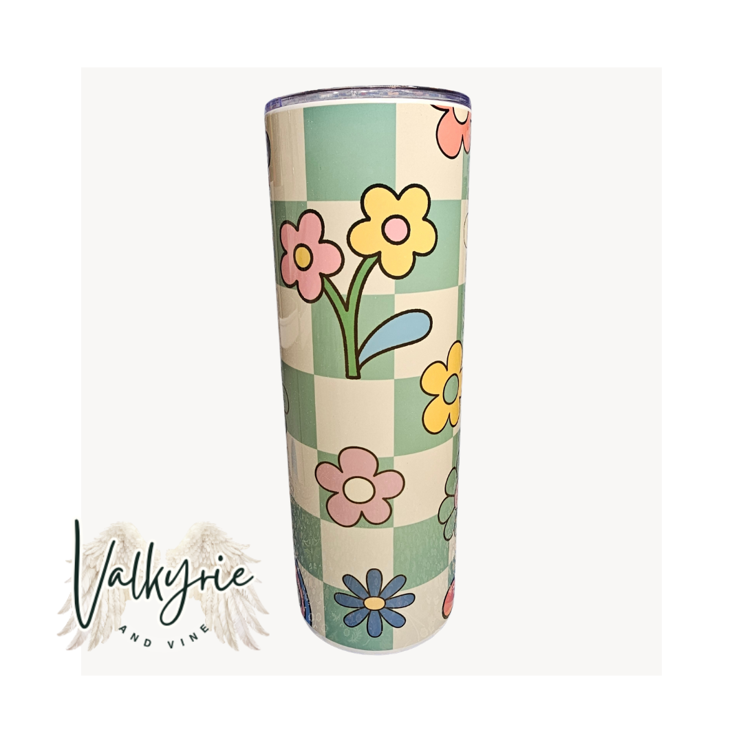 COLOURFUL RETRO FLOWERS TUMBLER