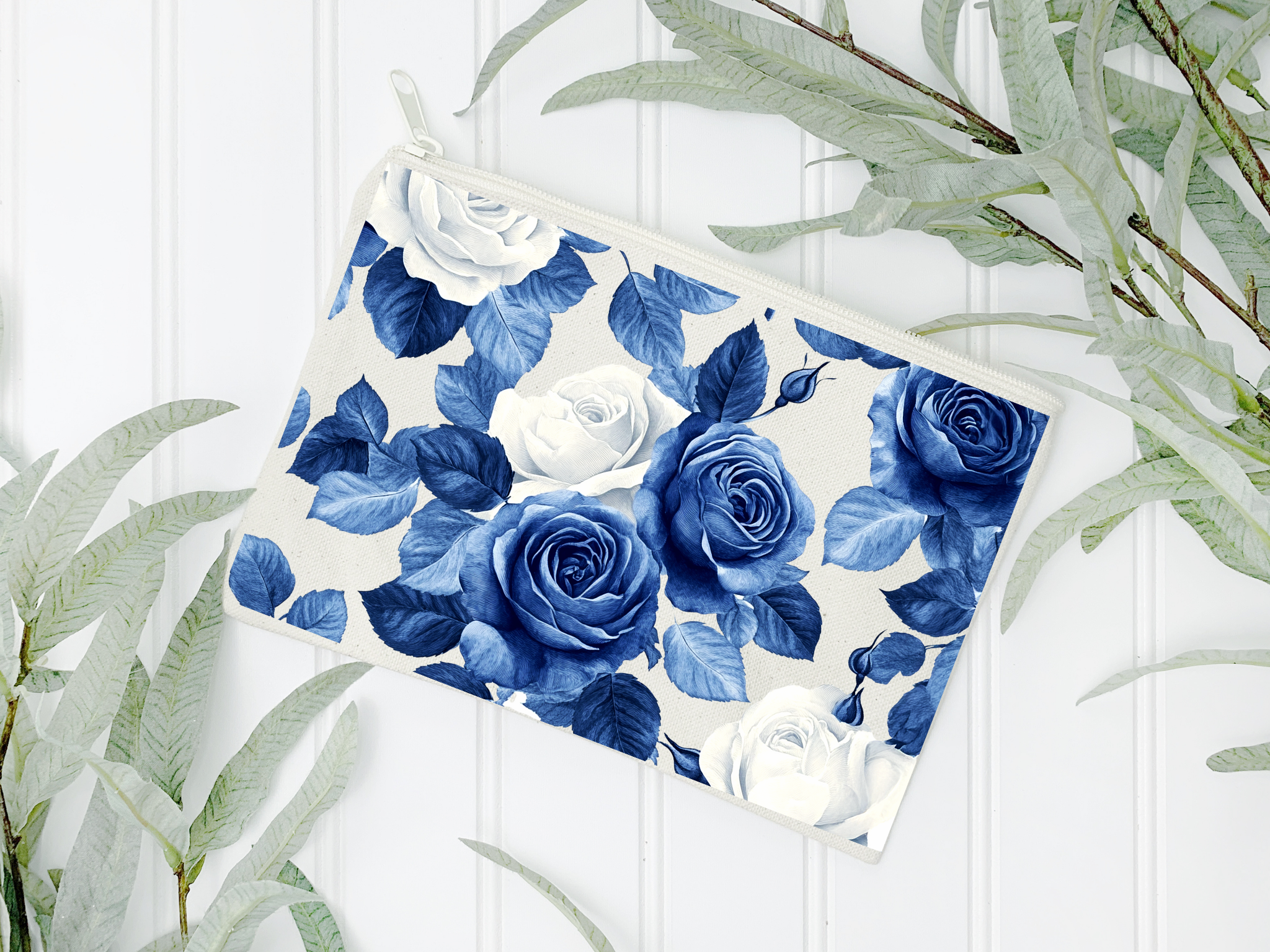 NAVY AND WHITE ROSE CANVAS MULTIPURPOSE BAG