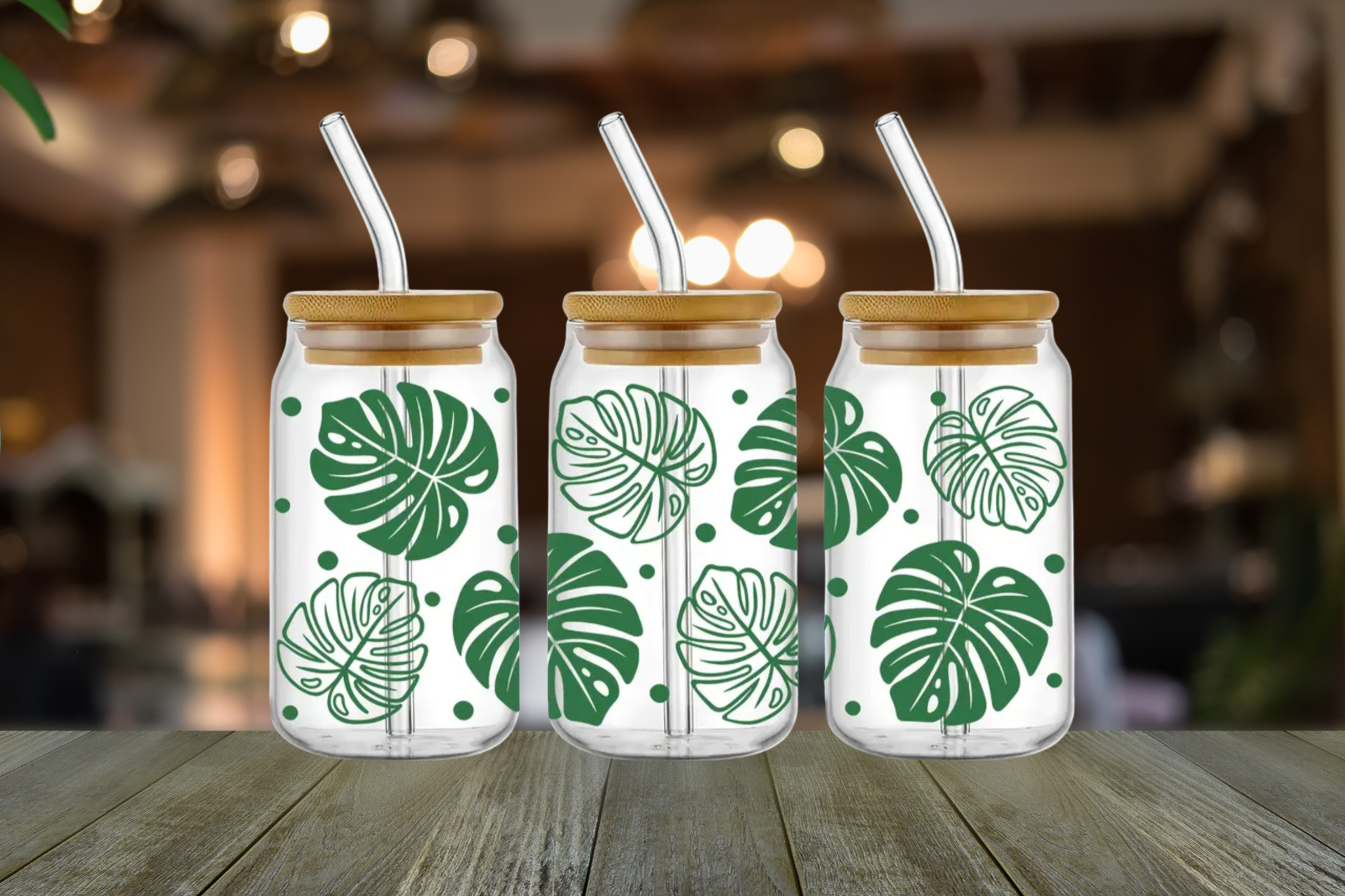 Tropical Leaves Glass Libbey 1