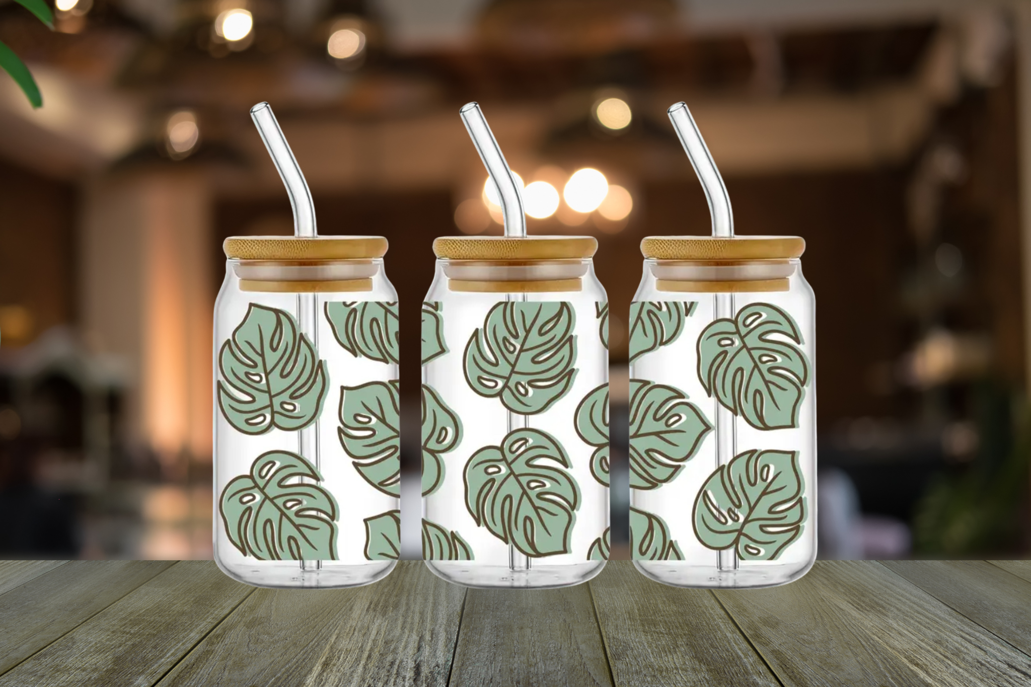 Tropical Leaves Glass Libbey 4