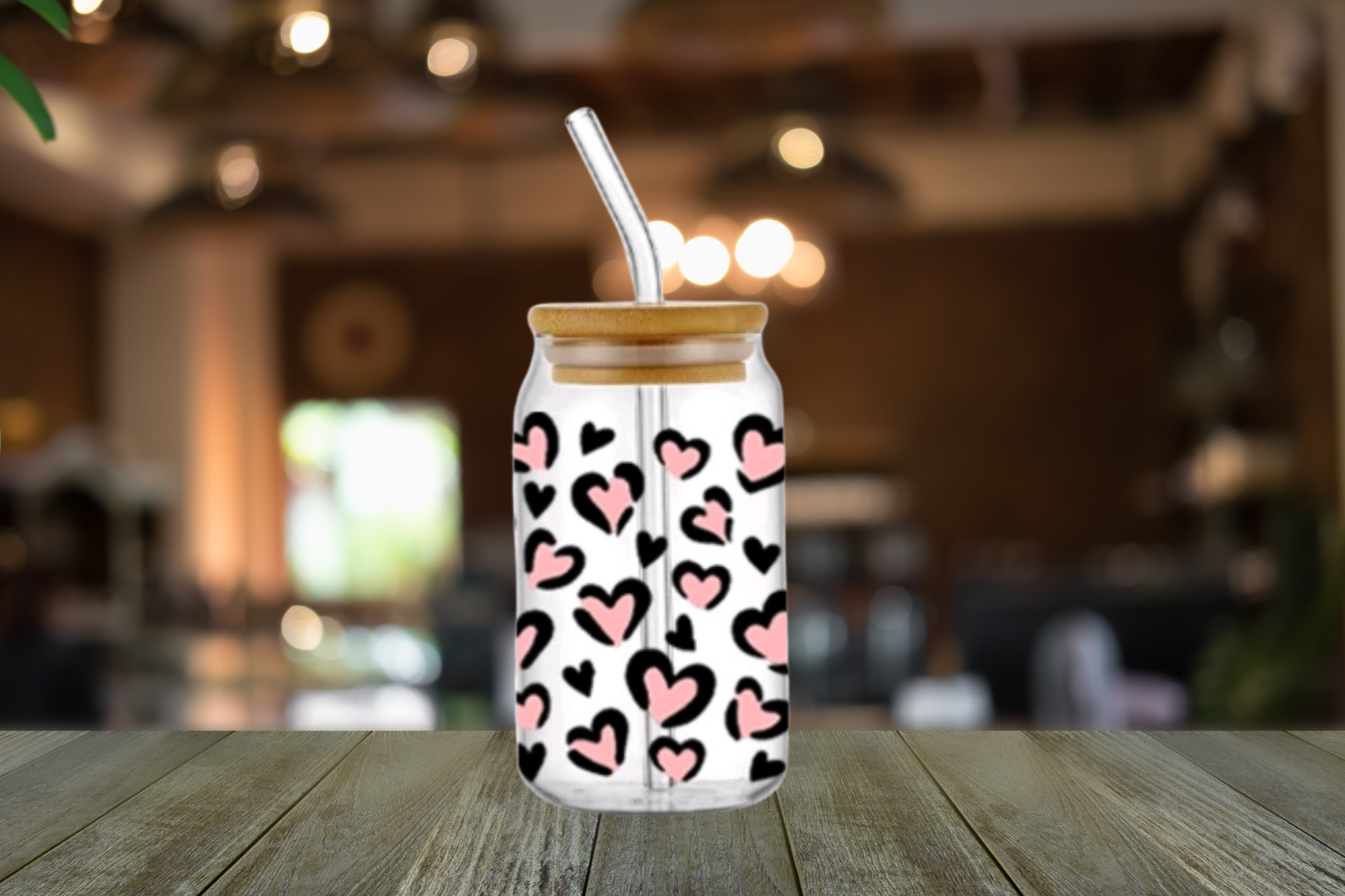 PINK HEART GLASS LIBBEY CAN