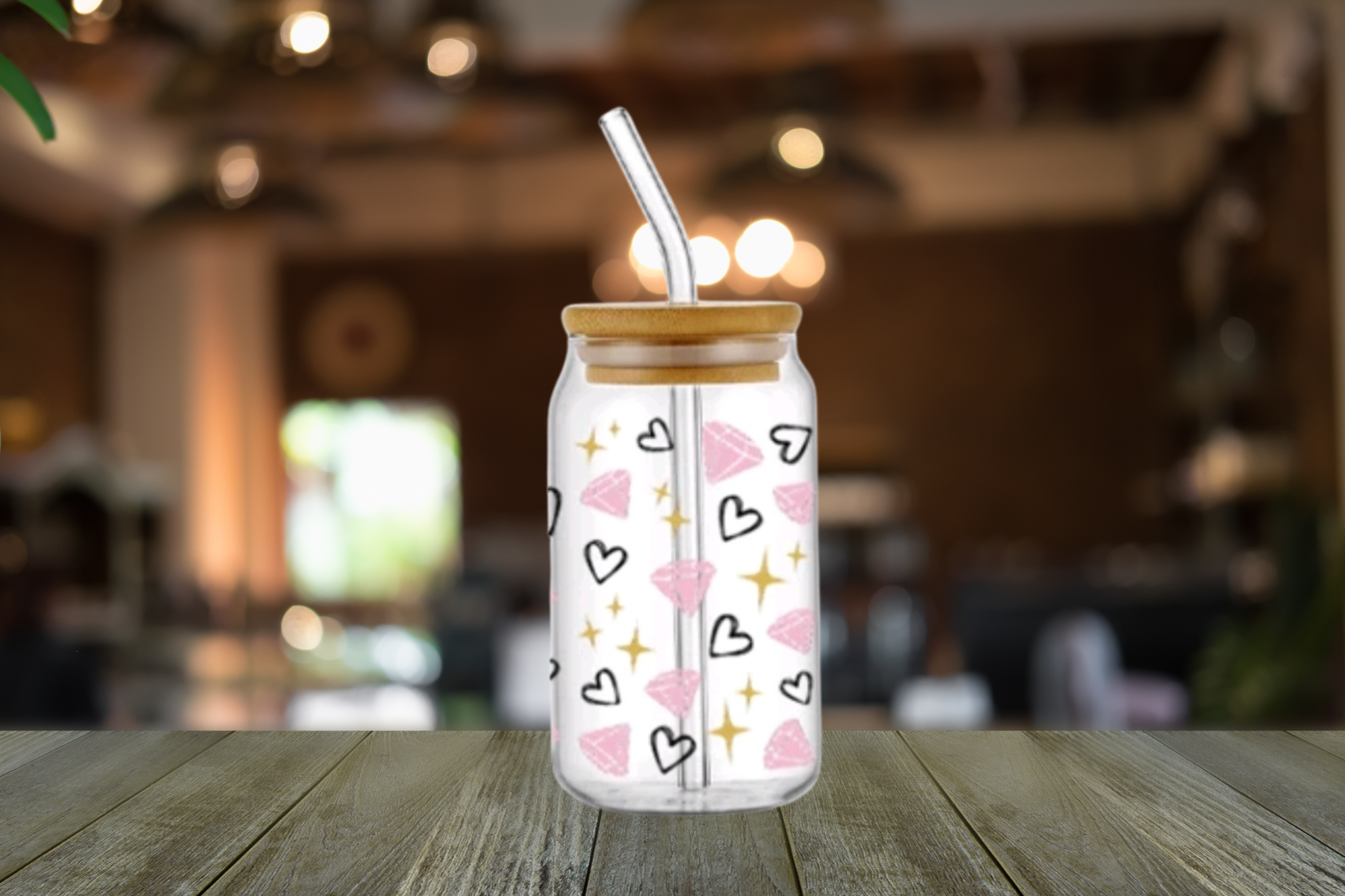 HEART AND DIAMOND GLASS LIBBEY CAN