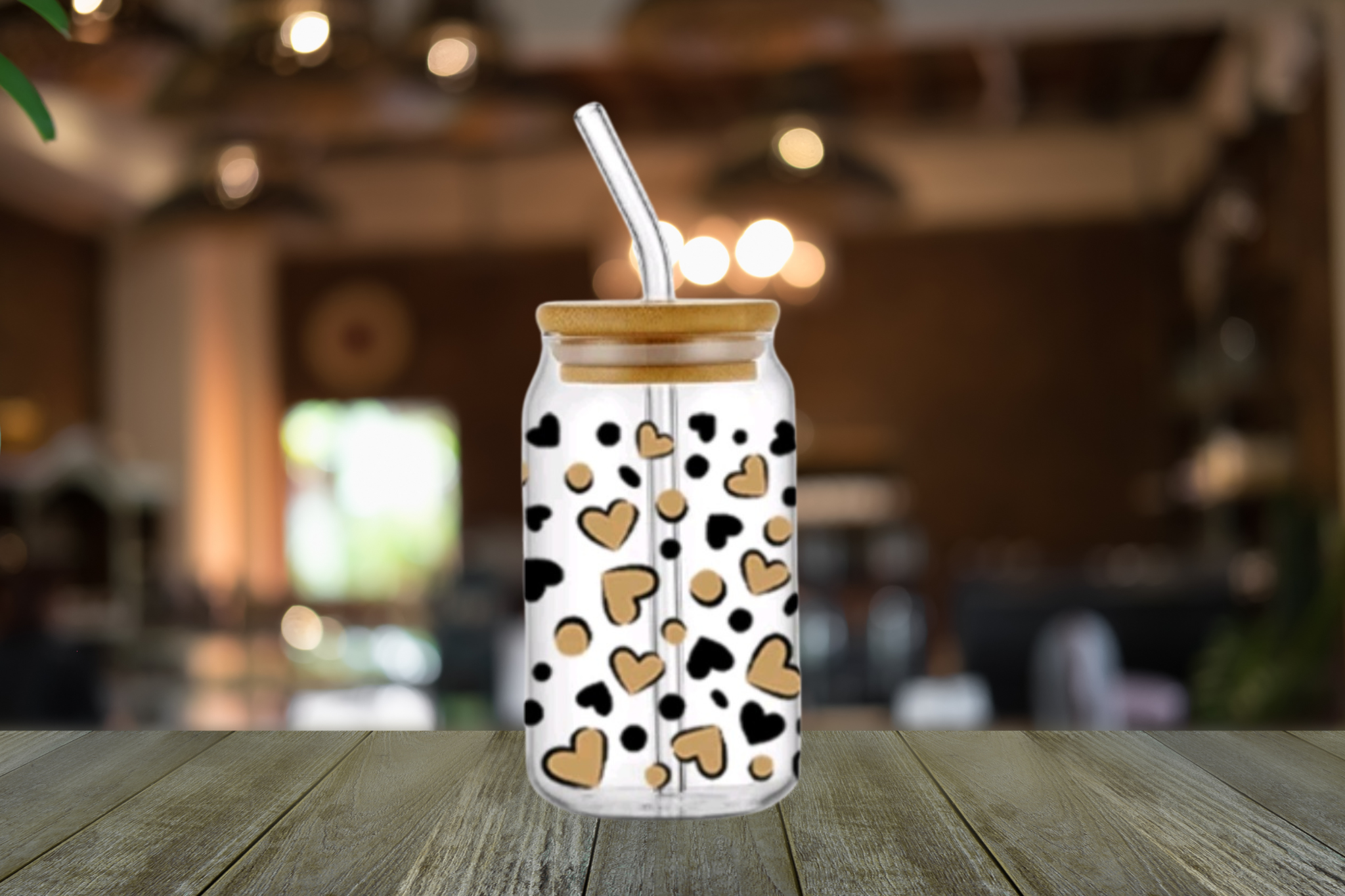 LEOPARD HEART GLASS LIBBEY CAN