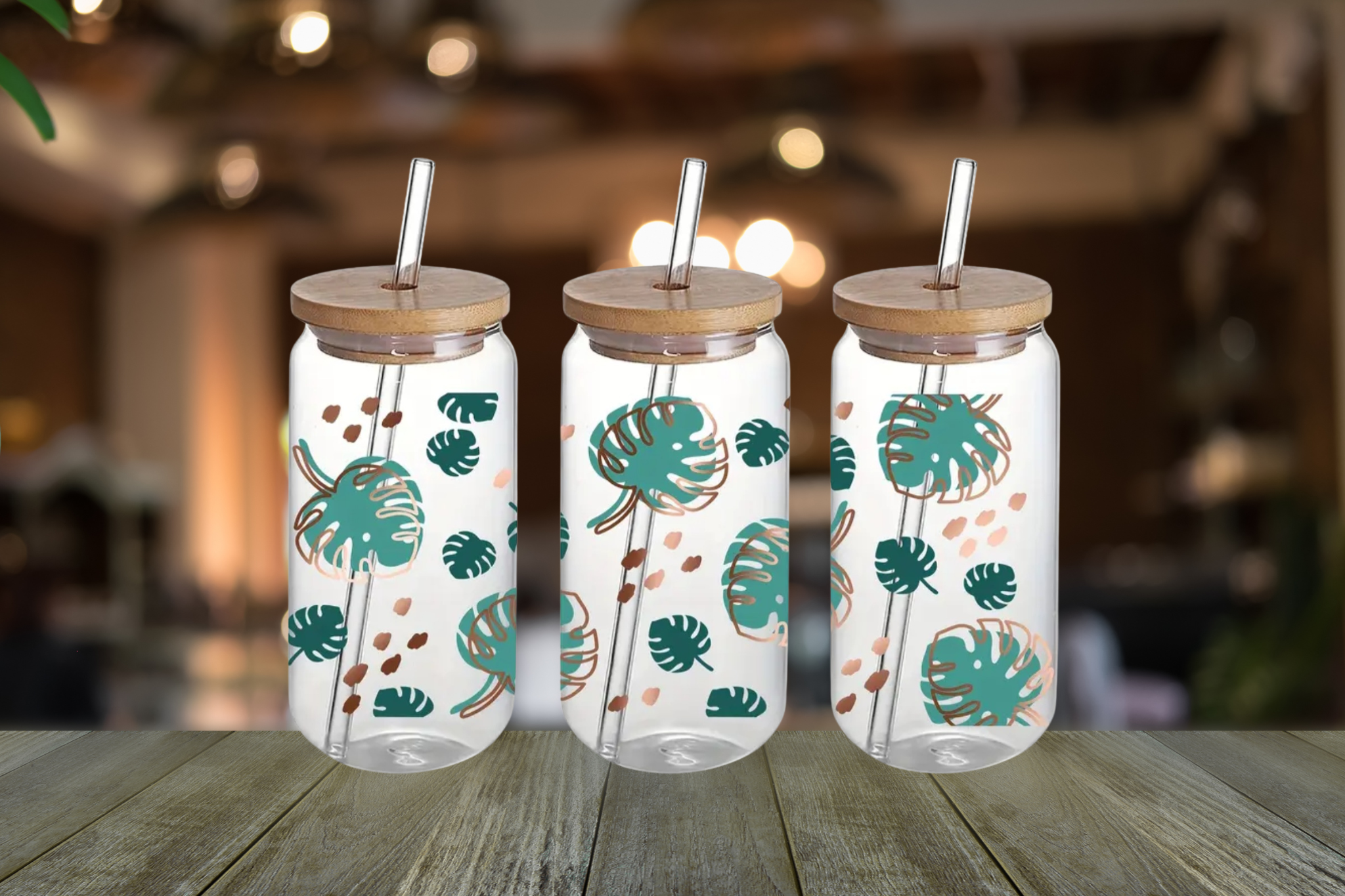 Tropical Leaves Glass Libbey 5