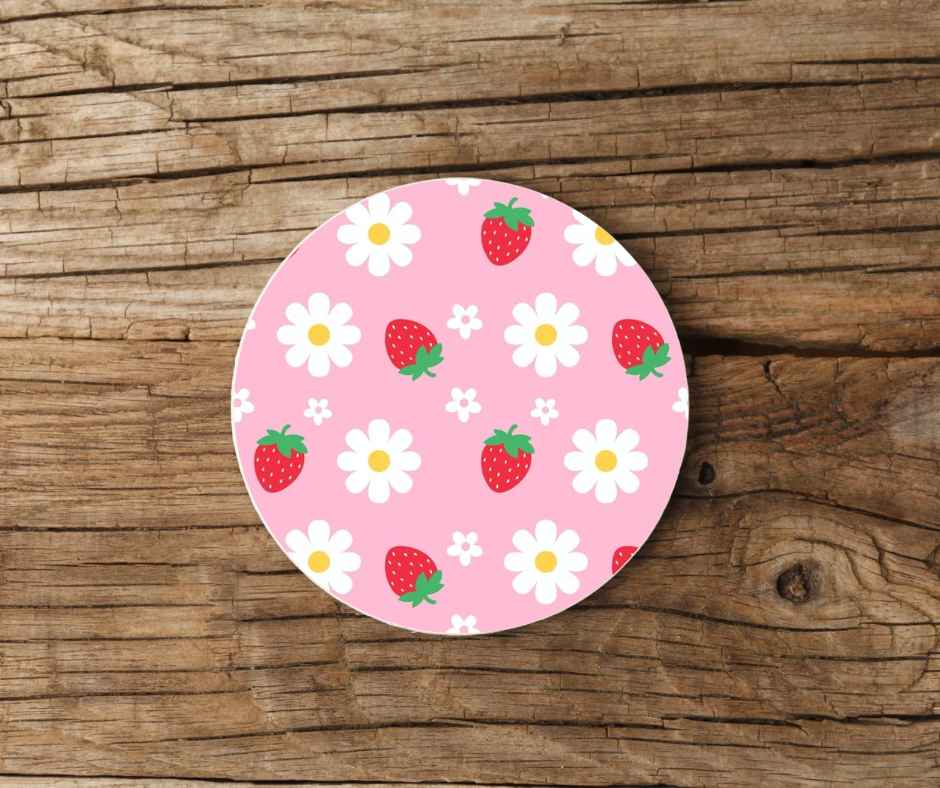 STRAWBERRIES AND DAISIES COASTER