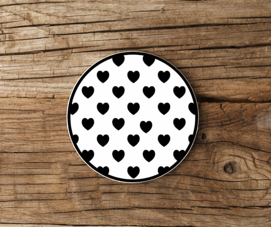 WHITE WITH BLACK HEARTS COASTER