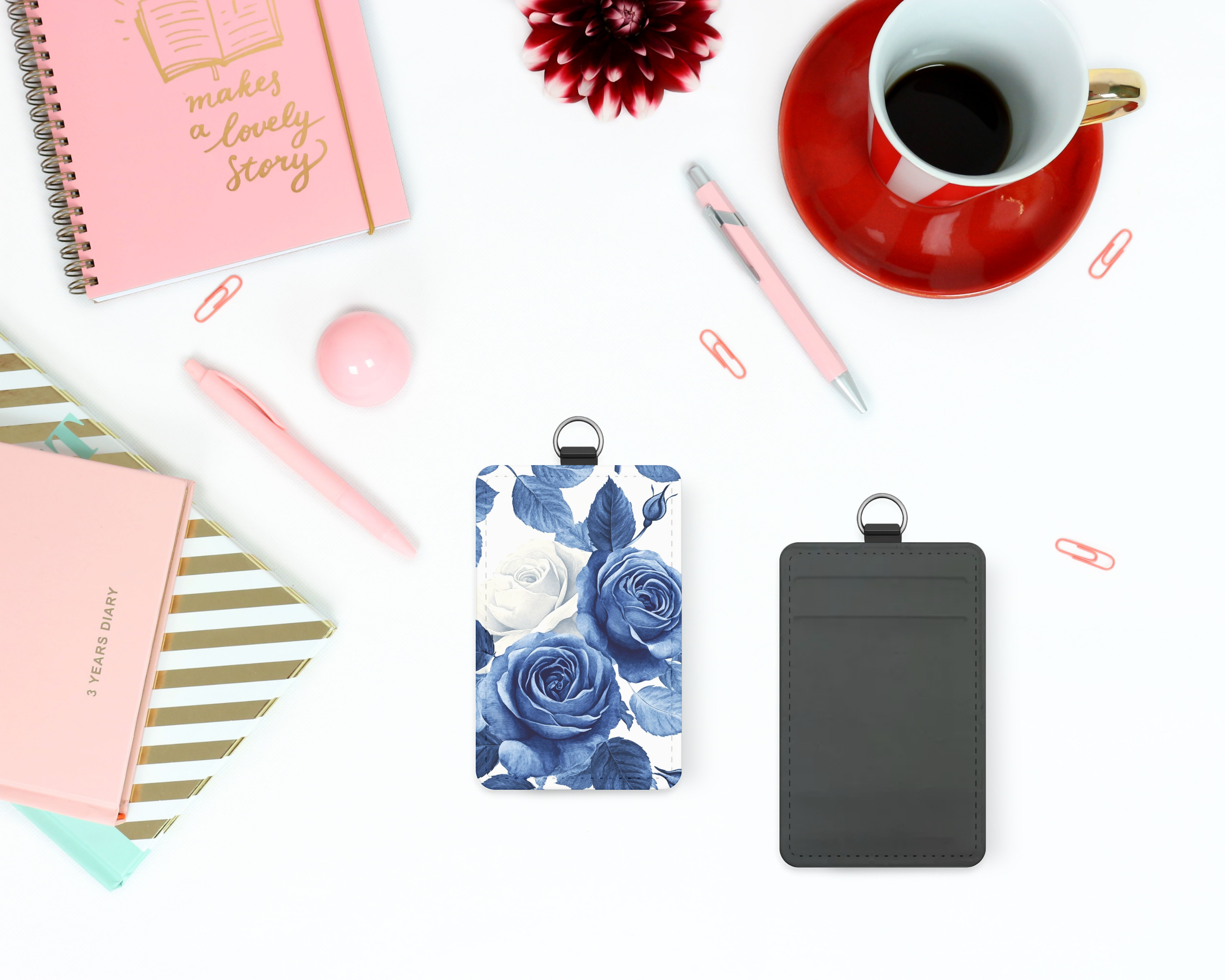 NAVY AND WHITE ROSE CARD WALLET