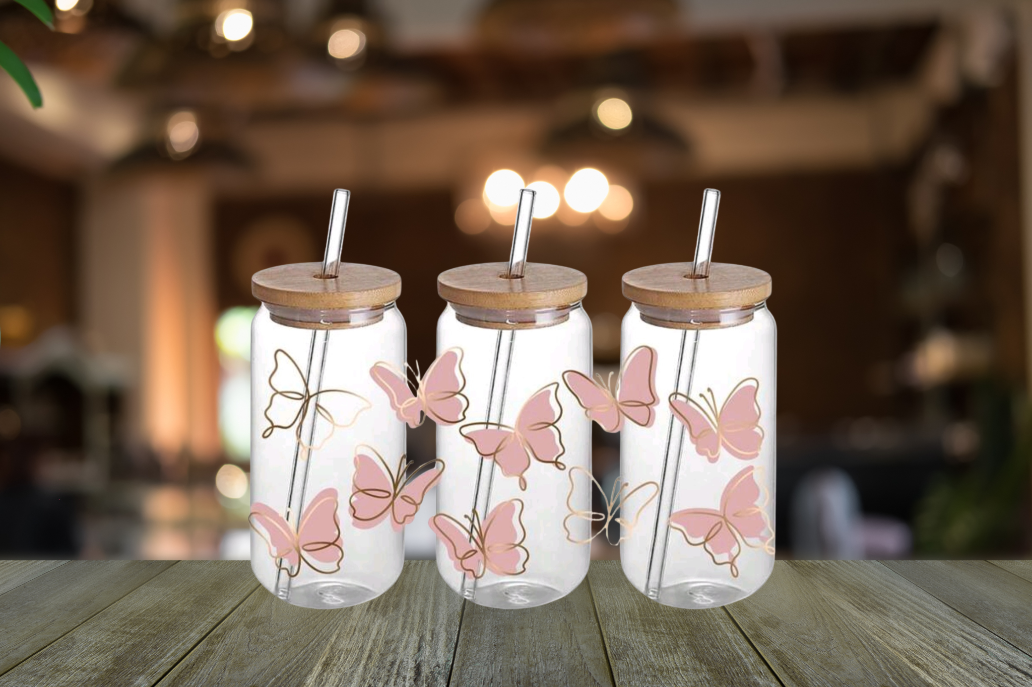 BUTTERFLIES GLASS LIBBEY CAN