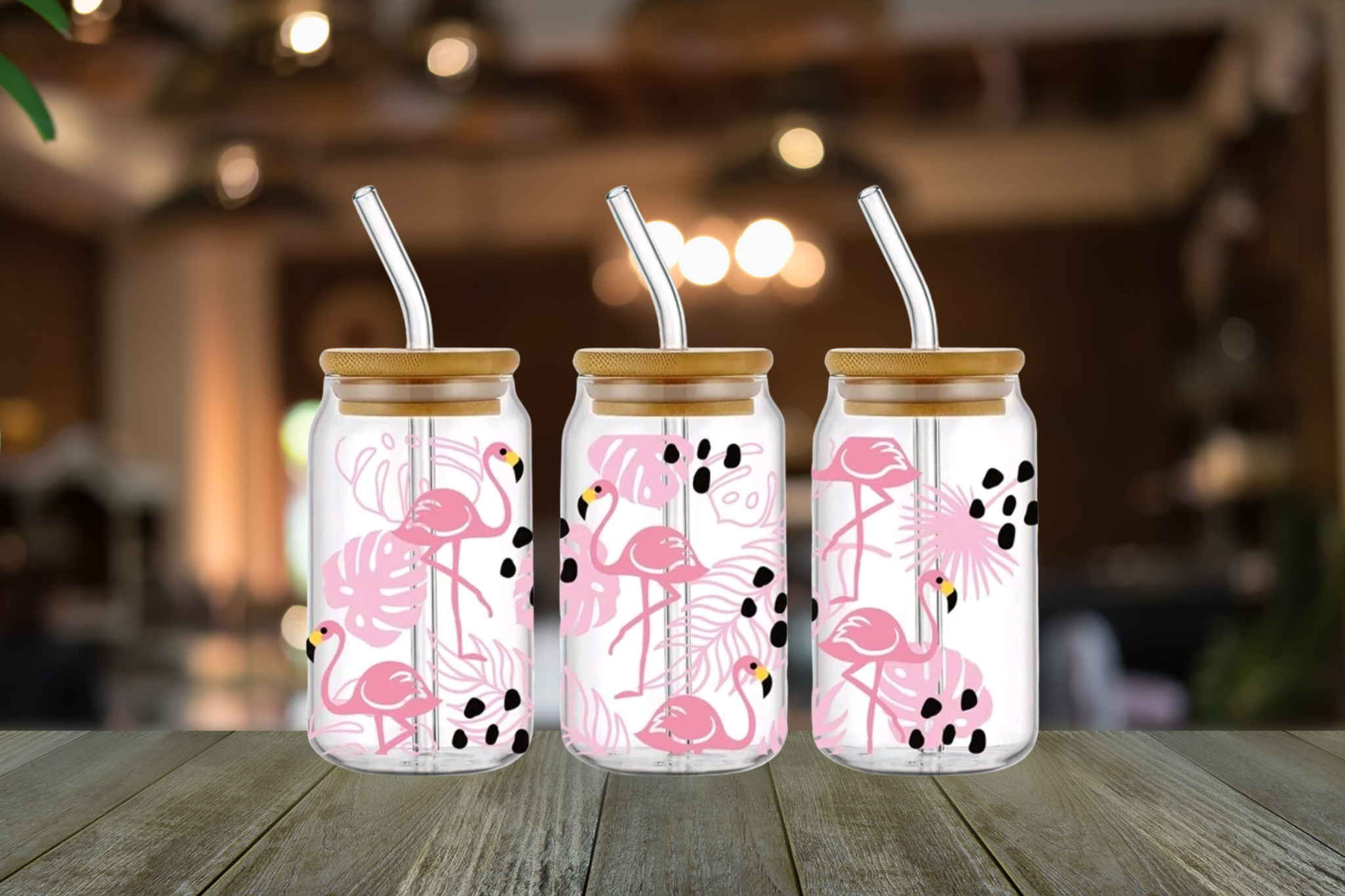 FLAMINGOS GLASS LIBBEY CAN