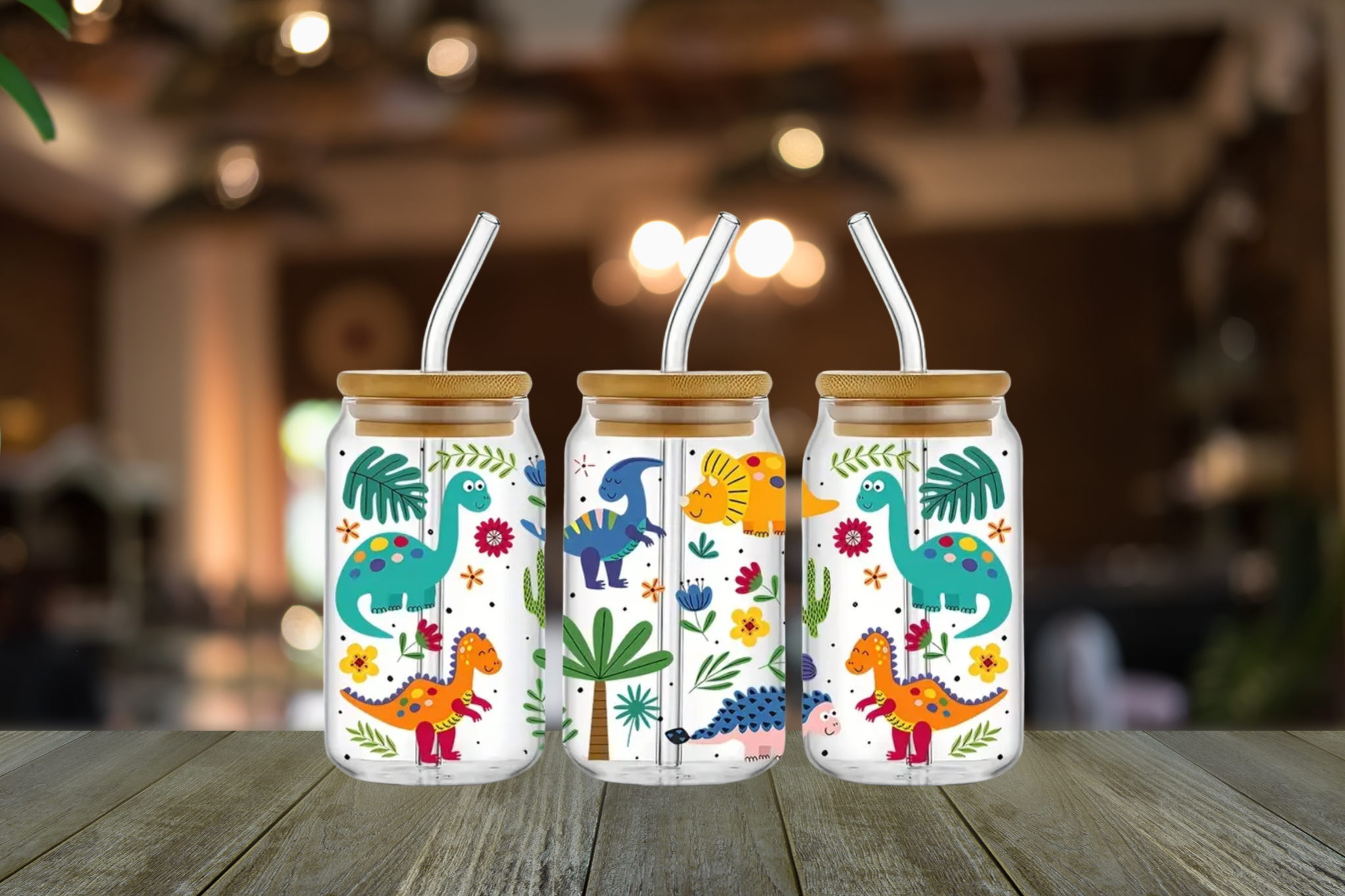 CUTE DINO LAND GLASS LIBBEY CAN