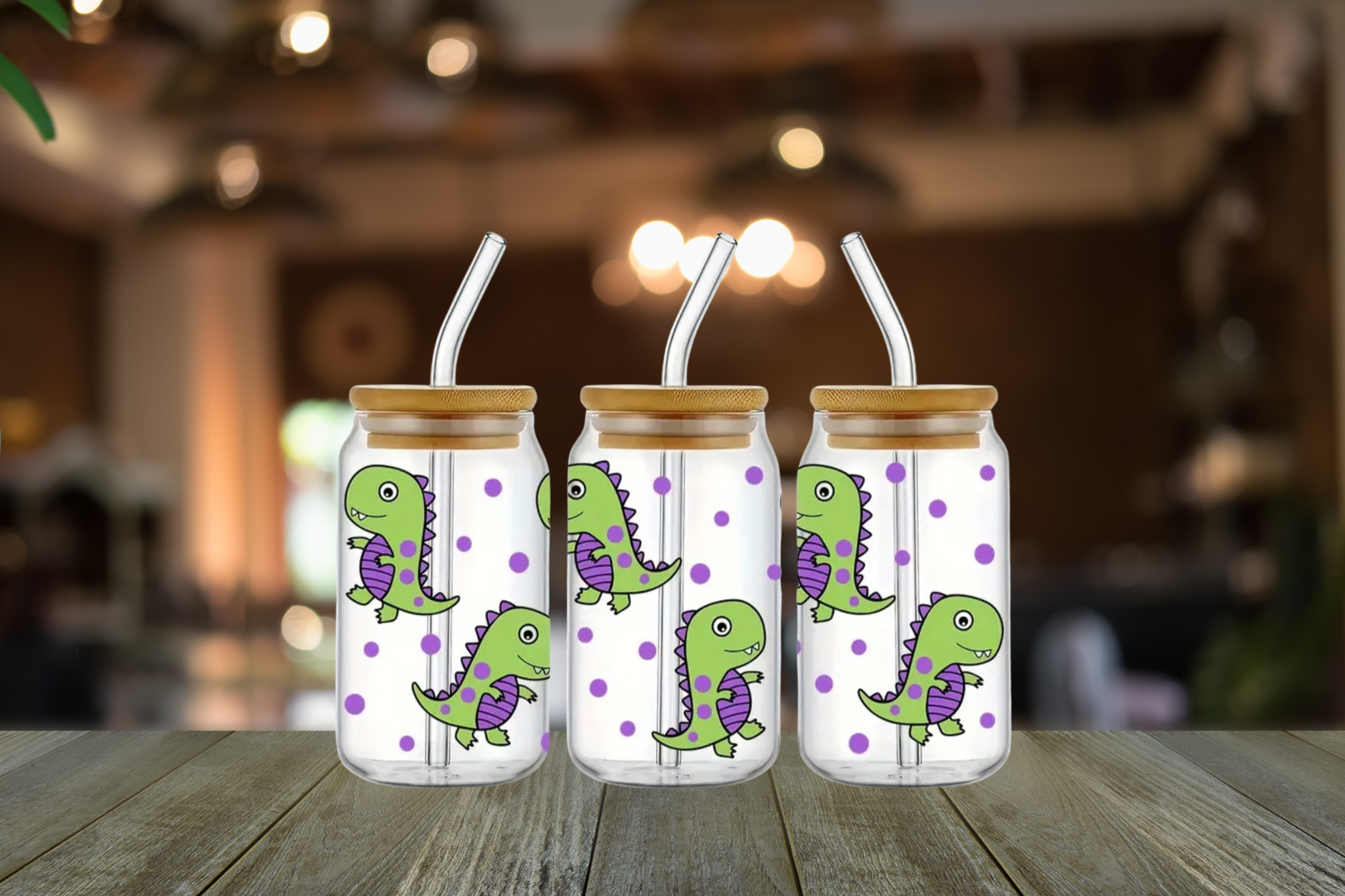 CUTE DINO DANCE GLASS LIBBEY CAN