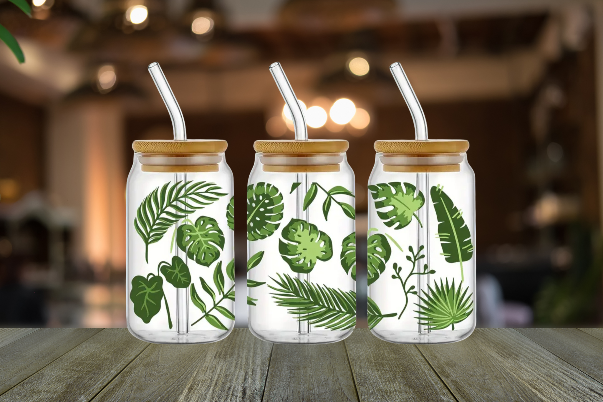 Tropical Leaves Glass Libbey 3